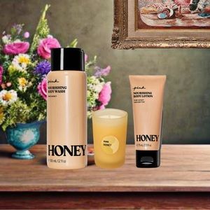PINK Gift Set With Honey Body Wash , Mini Lotion And Candle
